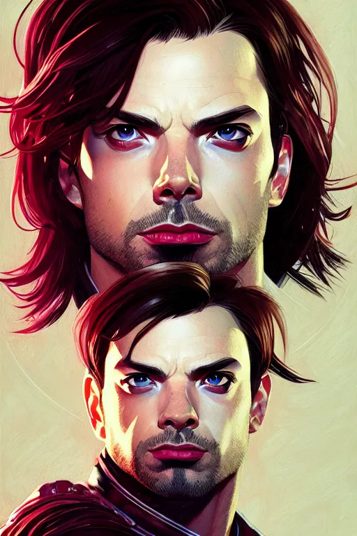 Prompt: a portrait of bucky barnes, fantasy, sharp focus, intricate, elegant, digital painting, artstation, matte, highly detailed, concept art, illustration, ambient lighting, art by ilya kuvshinov, artgerm, alphonse mucha, and greg rutkowski