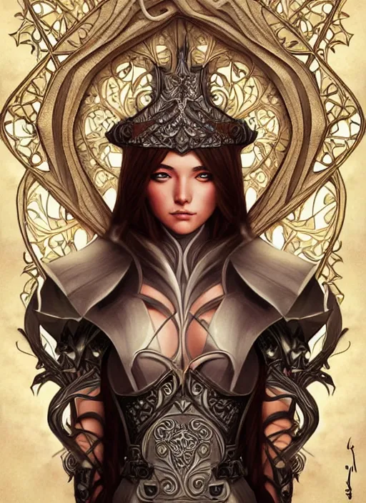 Image similar to Muscular and powerful medieval knight portrait, art nouveau, fantasy, intricate flower designs, elegant, highly detailed, sharp focus, art by Artgerm