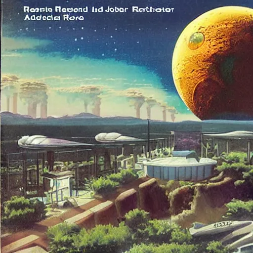 Prompt: Resort hotel on asteroid with earthrise in background. Sci-fi Book cover golden age