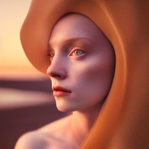 Image similar to photographic portrait of a stunningly beautiful english renaissance female in soft dreamy light at sunset, beside the sea, soft focus, contemporary fashion shoot, in a denis villeneuve and tim burton movie, by edward robert hughes, annie leibovitz and steve mccurry, david lazar, jimmy nelsson, extremely detailed, breathtaking, hyperrealistic, perfect face, octane render