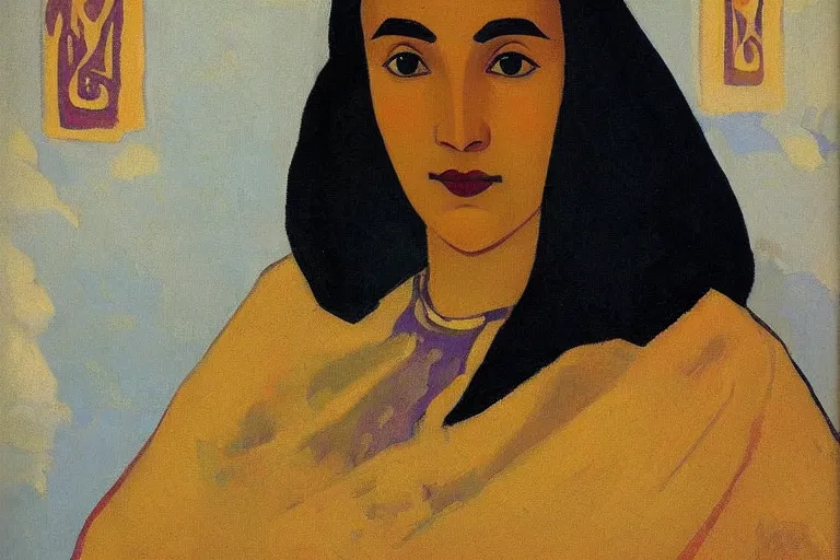 Prompt: woman portrait artwork by nicholas roerich