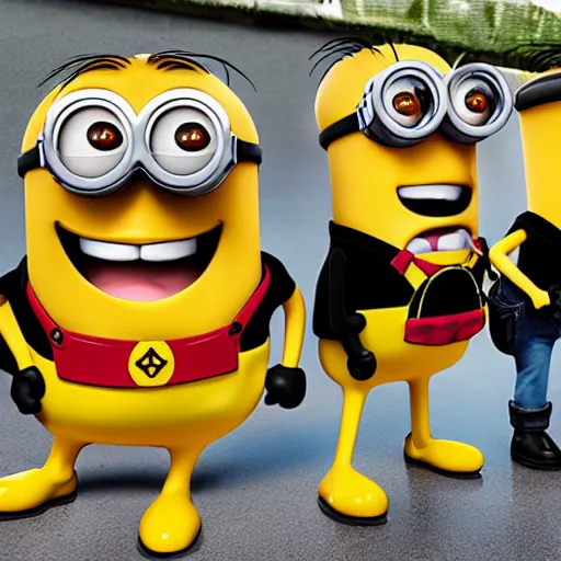 Image similar to mcdonald happy meal mascot and minions in a gunfight