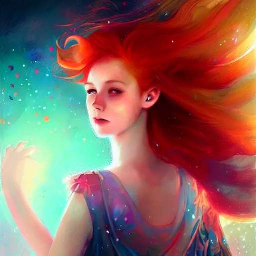 Image similar to colorful and Festive Captivating Fairy teenager with red hair, atmospheric lighting, painted, intricate, highly detailed by Charlie Bowater