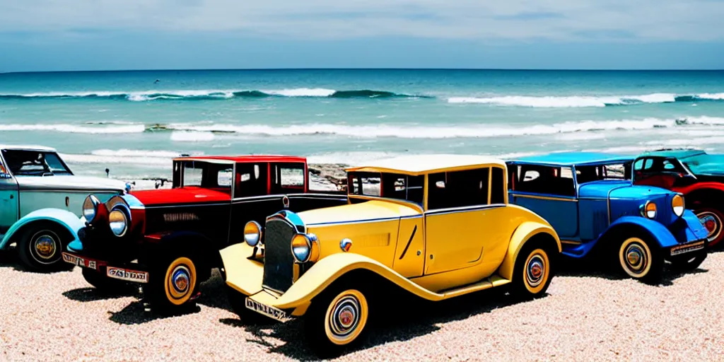 Image similar to vintage cars on a beach