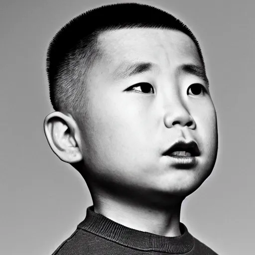 Prompt: dramatic portrait of chinese boy buzz cut, in the style of the simpsons