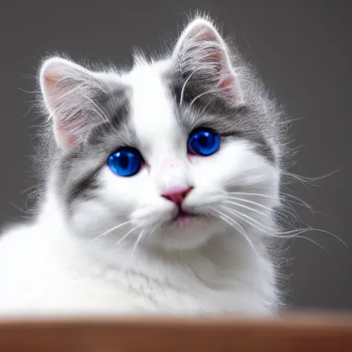 Image similar to Fluffy white and gray cat, very cute, 4K