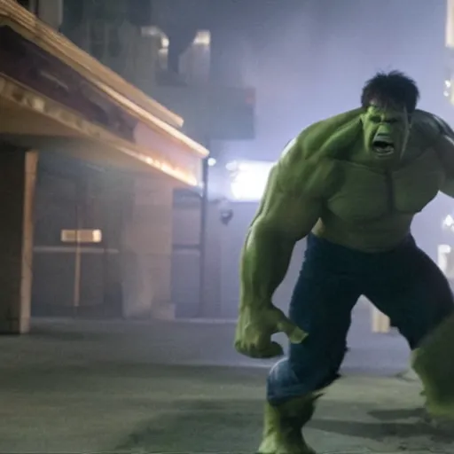 Prompt: a still frame of nicholas cage as the hulk, from the 2 0 1 2 film the avengers