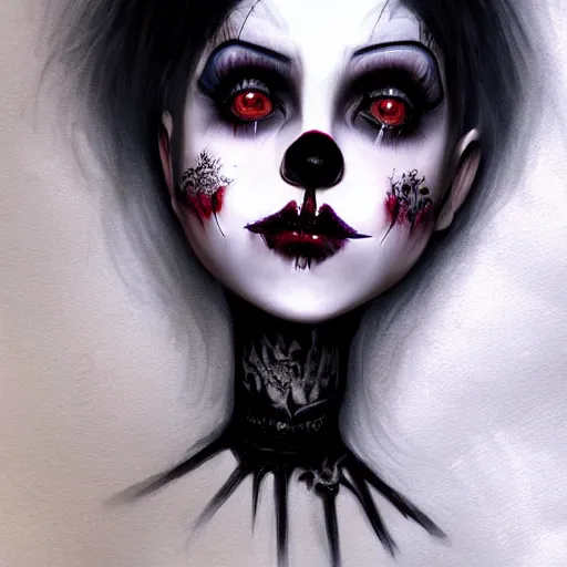 Prompt: goth clown girl, painting, highly detailed, artstation, realistic, beautiful, attractive