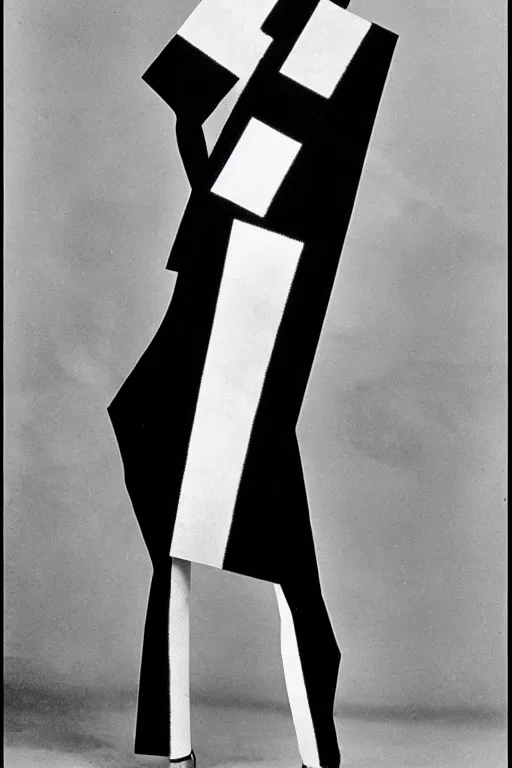 Image similar to avant garde dress black and white fashion photoshoot el lissitzky kazimir malevich