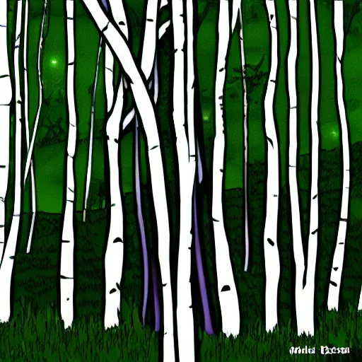 Prompt: bongo and birches, digital art