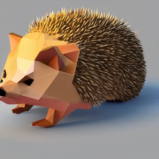 Image similar to 3d render of a low poly hedgehog, studio lighting, solid color, flat shading, 3d isometric
