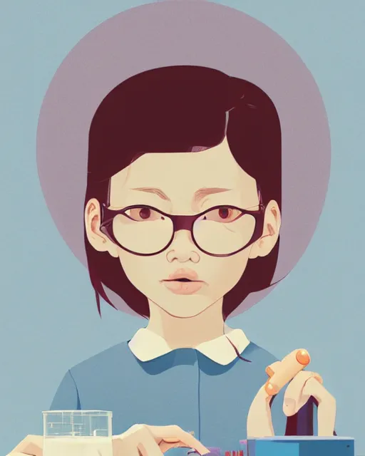 Image similar to a little girl is doing a science experiment. clean cel shaded vector art. minimalist illustration art by lois van baarle, artgerm, helen huang by makoto shinkai and ilya kuvshinov, rossdraws