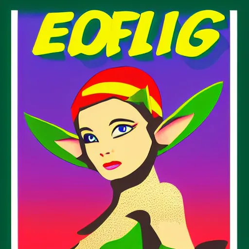 Image similar to retro poster of an elf woman, digital art