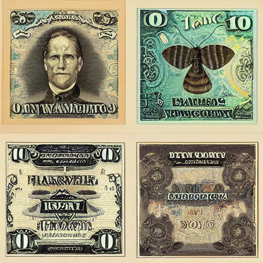 Image similar to various currency depicting moths