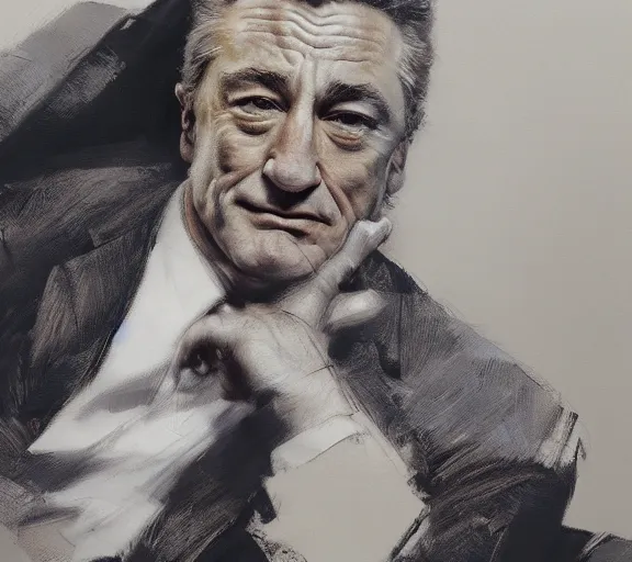 Image similar to a hyper-detailed sketch of Robert DeNiro by Craig Mullins; oil on canvas; trending on artstation