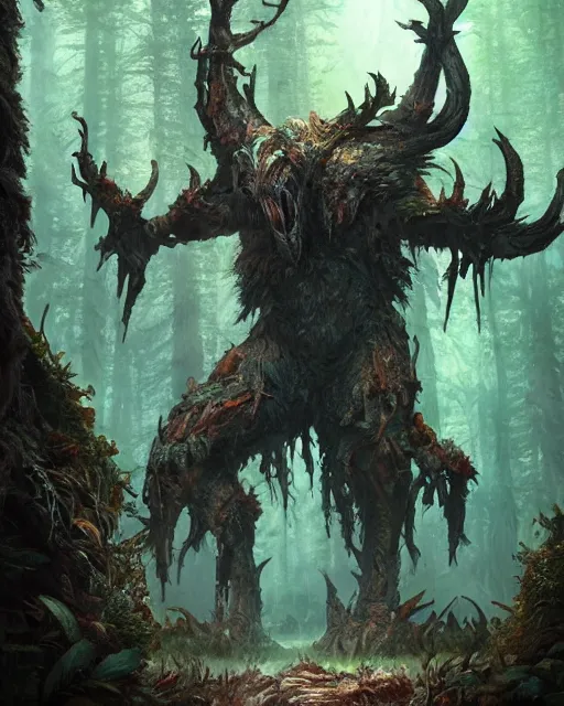 Image similar to A forest elemental, huge, highly detailed, fantasy art, monster art, in the style of greg rutkowski, illustration, epic, fantasy, intricate, hyper detailed, artstation, concept art, smooth, sharp focus, ray tracing