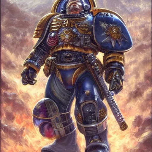 Image similar to Donald Trump as a space marine Primarch, warhammer 40k, closeup character portrait art by Donato Giancola, Craig Mullins, digital art, trending on artstation