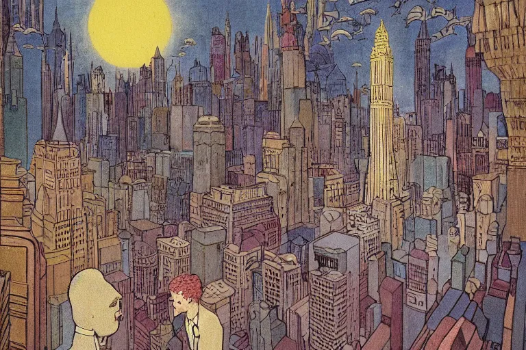 Image similar to fantastic city by winsor mccay, little nemo, surreal dream, whimsical, muted colors