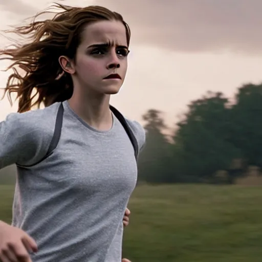 Image similar to Still of Emma Watson as Hermione Granger running in the school race. Prisoner of Azkaban. During golden hour. Extremely detailed. Beautiful. 4K. Award winning.