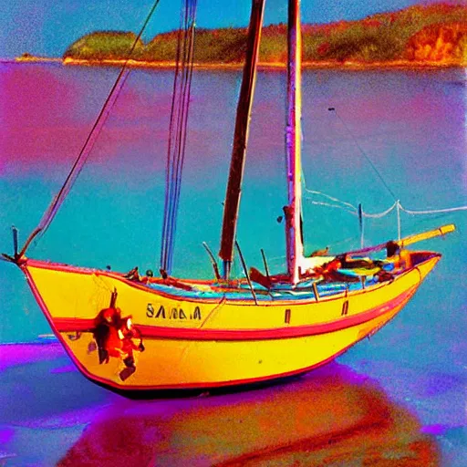 Image similar to colorful sailboat, photorealism, velvia film