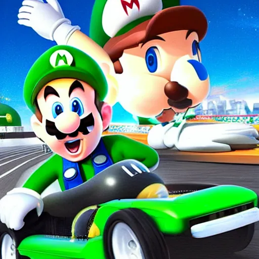 Prompt: elon musk as luigi in mario kart