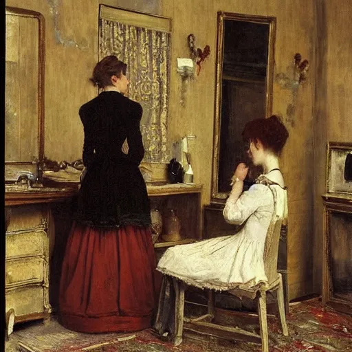 Image similar to dressing room by alfred stevens