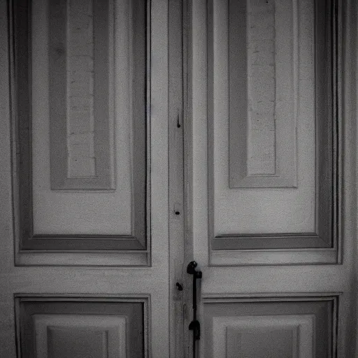 Image similar to An ominous photograph of the slightly opened door standing ajar, darkness behind it, close-up view, dim lighting, nightmare, taken with Sony a7R camera