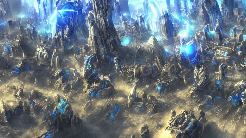 Image similar to incredible protoss city photorealistic, amazing, futuristic