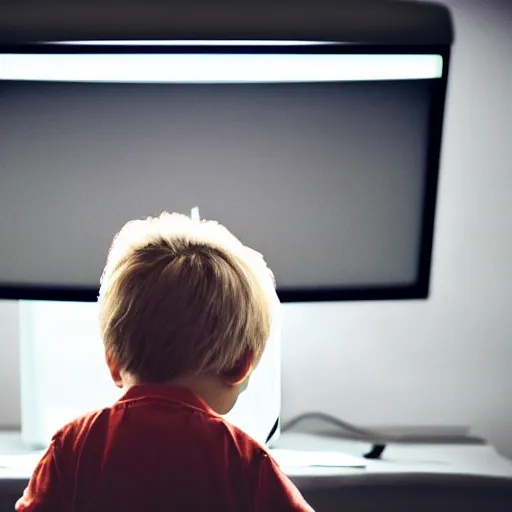 Image similar to angry child looking at monitor typing on keyboard photo dramatic lighting from behind