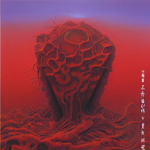 Image similar to A mapo tofu album cover, by Zdzislaw Beksinski, oil on canvas