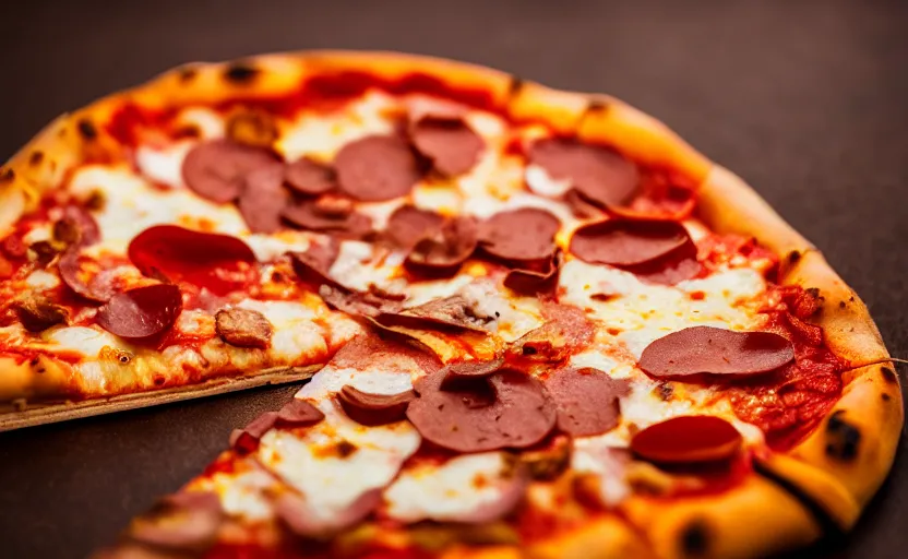 Image similar to macro shot of a pizza slice, natural light, cinematic lighting, 8 k