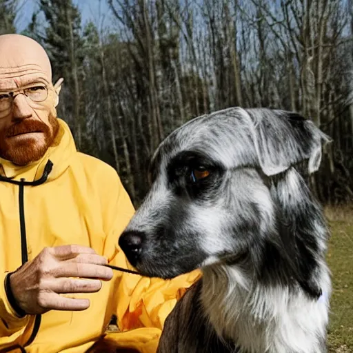 Prompt: Walter White and his trusty hound 4k photography award-winning footage, dramatic