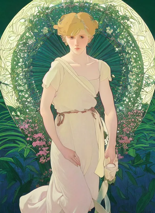 Prompt: pretty young man with shoulder length blond hair, half body shot, path traced, highly detailed, high quality, digital painting, by studio ghibli and alphonse mucha, leesha hannigan, hidari, art nouveau, chiho aoshima