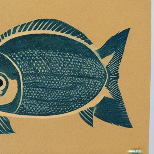 Prompt: a flounder fish in the style of a japanese woodblock print