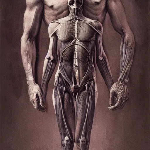 Prompt: human body anatomy by Beksiński, Zdzisław