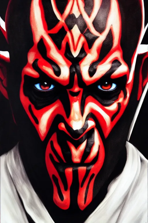 Prompt: darth maul, oil on canvas, intricate, portrait, 8 k highly professionally detailed, hdr, cgsociety