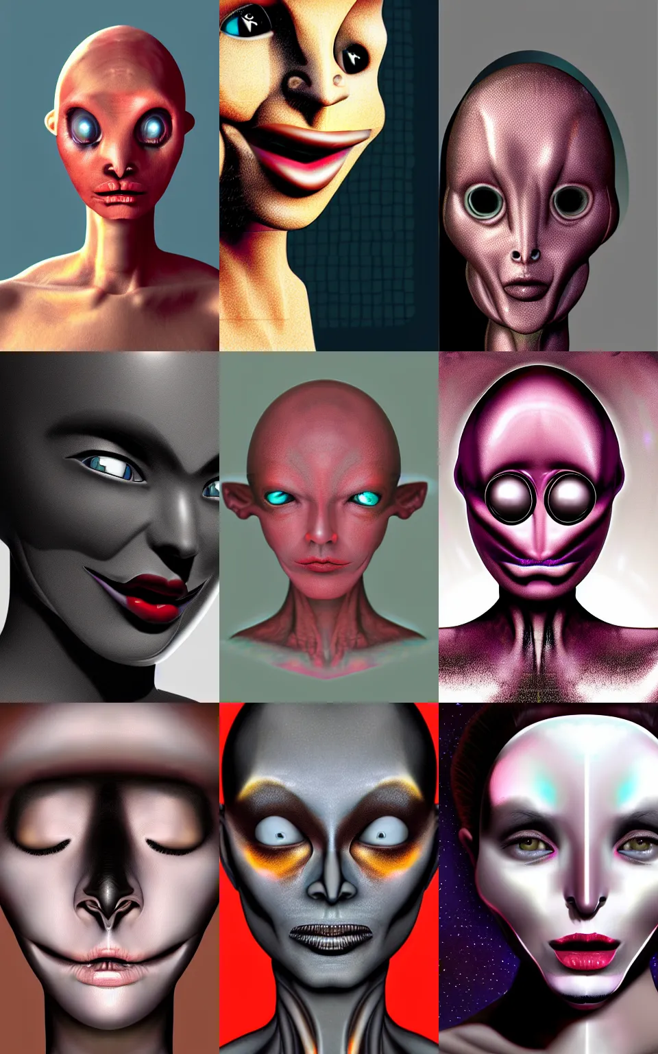 Prompt: alien woman without nose and mouth,digital art,photorealistic,8k