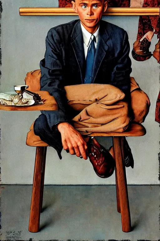 Prompt: Forrest Gump painted by Norman Rockwell
