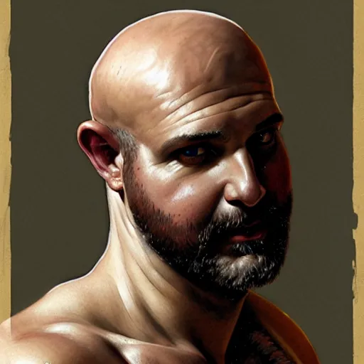 Image similar to Ethan Van Sciver as Greek god Bacchus, bald head, grey beard, pointed nose, gorgeous, amazing, fat, intricate, highly detailed, digital painting, artstation, concept art, sharp focus, illustration, art by greg rutkowski and alphonse mucha