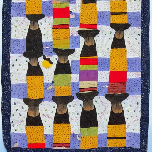 Image similar to folk art quilt with a rodent theme, museum of modern art, new york