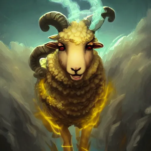 Prompt: a sheep surrounded by yellow magic transparent smoke, hearthstone art style, epic fantasy style art, fantasy epic digital art, epic fantasy card game art