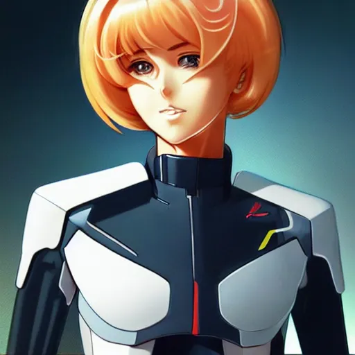 Image similar to An anime portrait of beautiful girl still from Robotech 1985 by Stanley Artgerm Lau ,WLOP , Ilya Kuvshinov , James Jean , Andrei Riabovitchev symmetrical