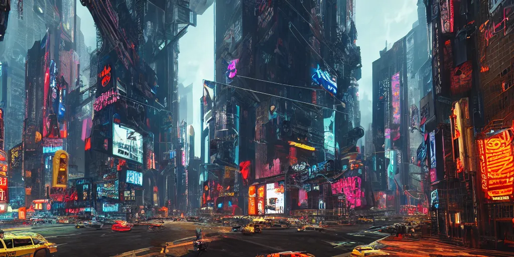 Prompt: a photo of 8k cyberpunk new york, cinematic lighting, trending on artstation, 4k, hyperrealistic, focused, extreme details, unreal engine 5, cinematic, masterpiece