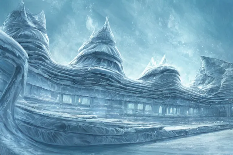 Image similar to “Alien ice palace architecture in frozen sea concept art painting by Das Eismeer”