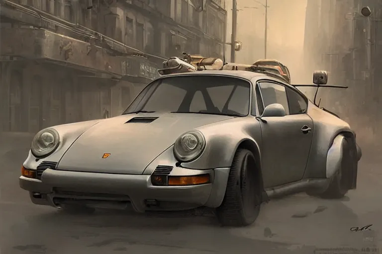 Image similar to dieselpunk porsche 911, highly detailed, digital painting, artstation, concept art, sharp focus, illustration, art by raphael lacoste and greg rutkowski