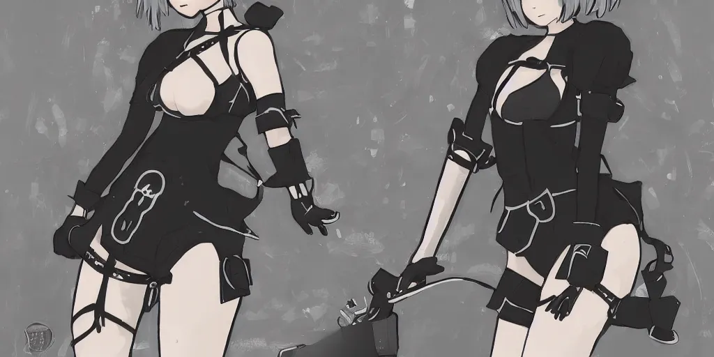 Prompt: 2b from nier automata in lo-fi hip hop beats, highly detailed