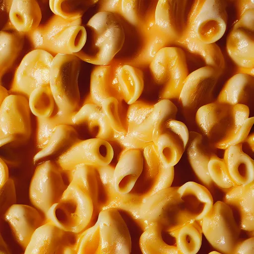 Prompt: macaroni shells and cheese, 4 k closeup, neon