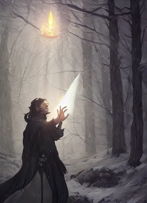 Prompt: a mage casting a frost spell by charlie bowater and john howe and leon bazille perrault