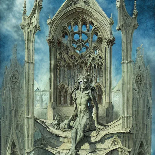 Prompt: disasterpiece gothic church gargoyle, watercolor, surreal Ptolemaic endevaour, by Edgar Maxence and Ross Tran and Michael Whelan and Da Vinci, intricate line drawings, 4k resolution