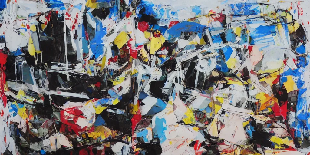 Image similar to car crash test, collage paper and tape, acrylic on canvas, a little expressionism, breathtaking detailed, by blake neubert